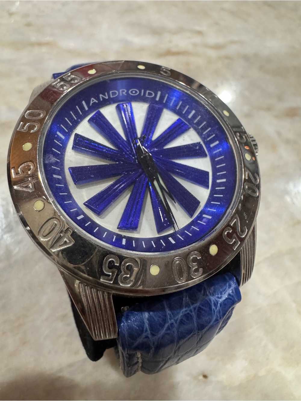 48mm Auto | Blue Spinning BLADES & Strap | Luminous Dial ANDROID Silvertn Watch